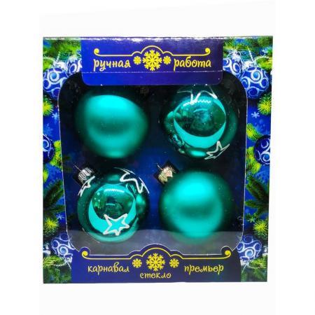 Набор елочных шаров Благородный стекло разноцветный (диаметр 6 см, 4 штуки в упаковке)